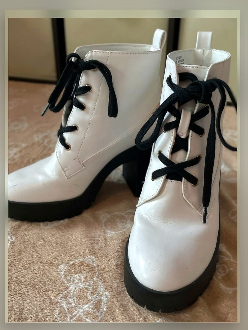 White Lace-Up Ankle Boots